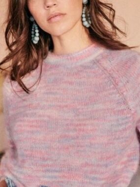 Sezane Pink & Light Blue Marled Crewneck Sweater